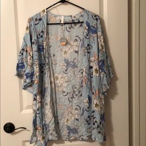 Pinkblush blue floral bell sleeve kimono
